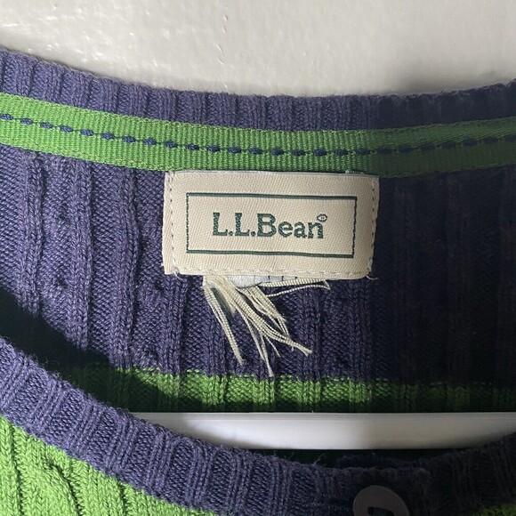 Ll Bean Cardigan Sweater Size ? Medium Women Green Blue Button Front Striped - Picture 3 of 5
